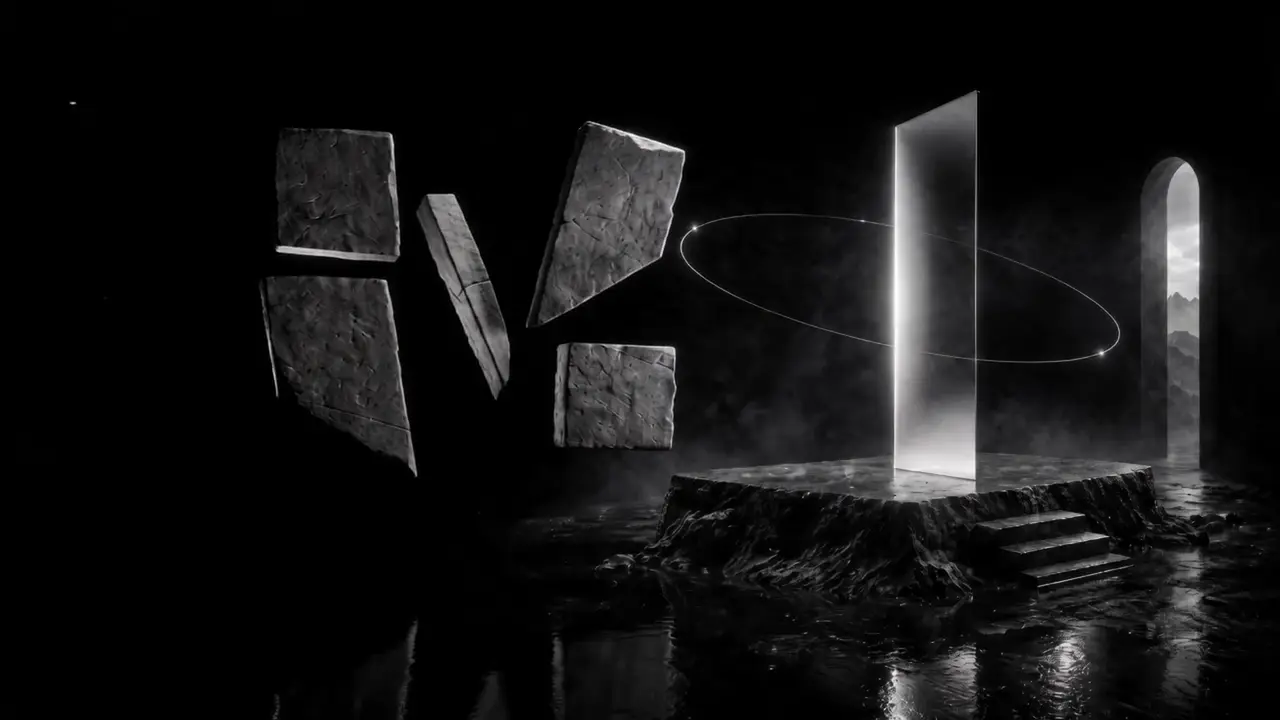 Connected brand room formed from stone, light, and motion